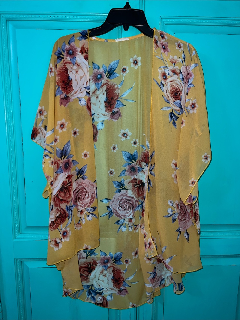 Yellow Floral Sheer Kimono Cape